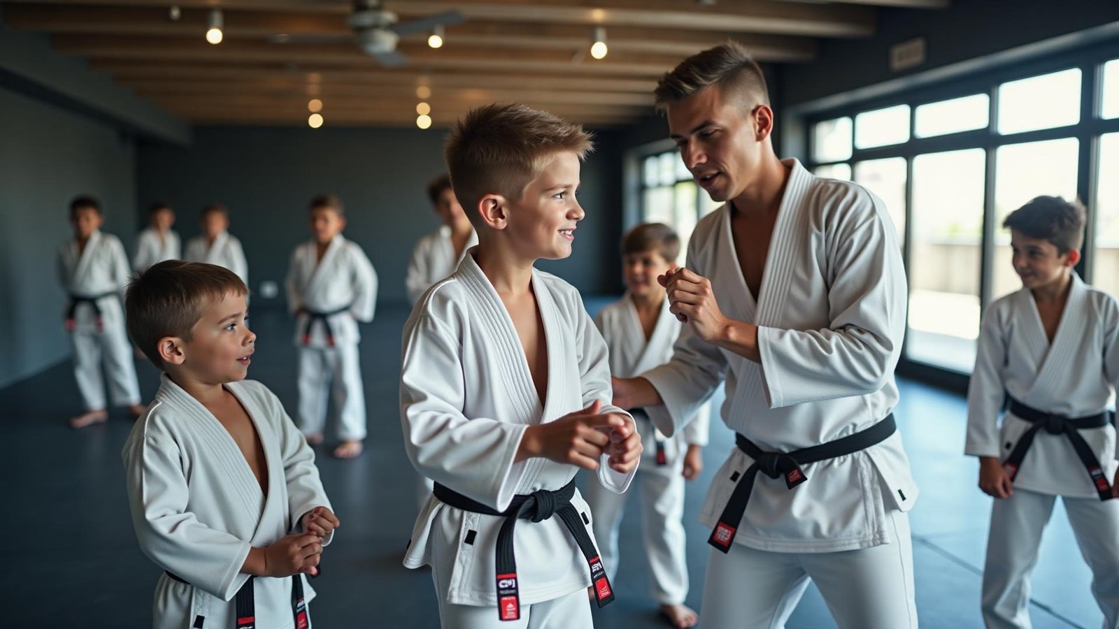 Meninos praticando Jiu-Jitsu
